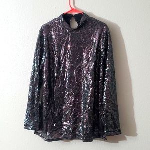 Lane Bryant Silver Sequin Long Sleeve Mock Neck Top Size 18